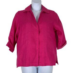 Design Exchange Lifestyle Size 8 Linen Shirt Button Front Pink Magenta Top